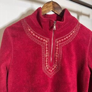 Faded Glory Red Fleece Quarter Zip Sweatshirt with Embroidery Size Medium Boho